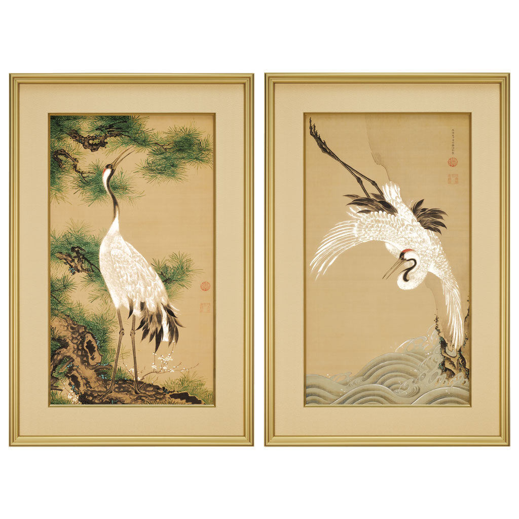 伊藤若冲『白鶴図』軸装・額装