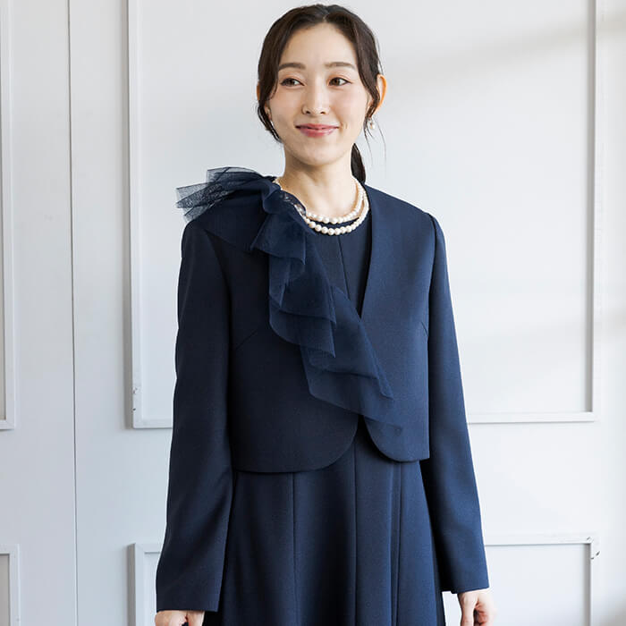 洗える｜2WAYチュールデザインのボレロ 9号・ネイビー｜東京