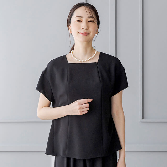 洗える｜フロントファスナーつきのブラウス M・ブラック｜東京