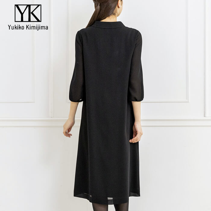 洗える｜ボータイ風の前開きワンピース 11号・ブラック｜東京