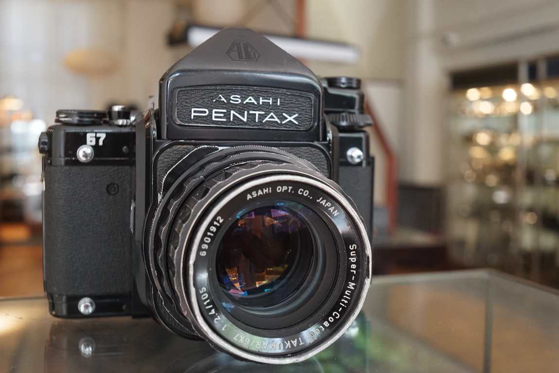 Pentax 67 + Metered Prism Finder + Takumar 105mm F/2.4 lens kit +