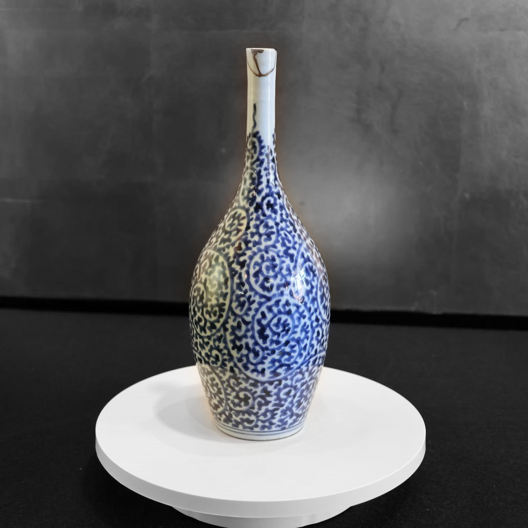 花瓶□古志野 丸紋 桃山期 華入 徳利型 古い花器 唐草 時代物 骨董品