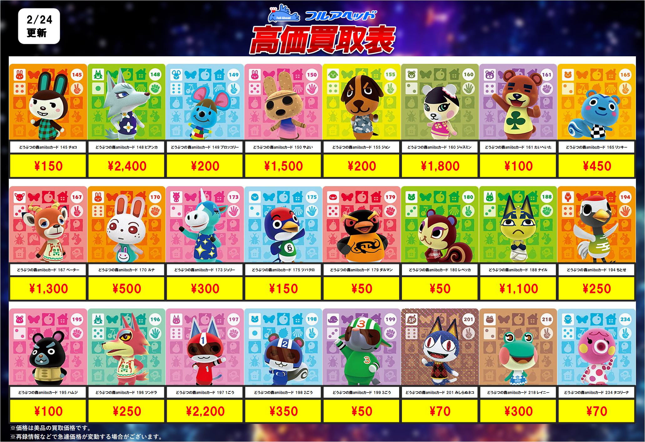 どうぶつの森 amiiboカード – 【フルアヘッド】高価買取表