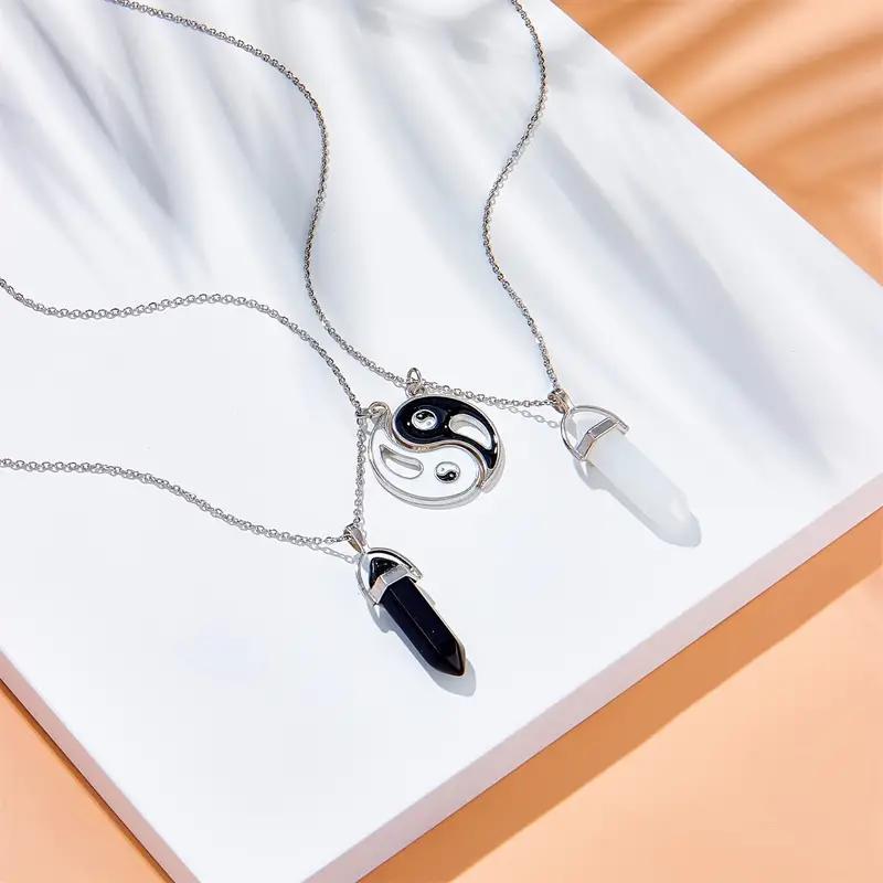 ペア アクセサリー 陰陽モチーフと天然石の三点セットネックレス