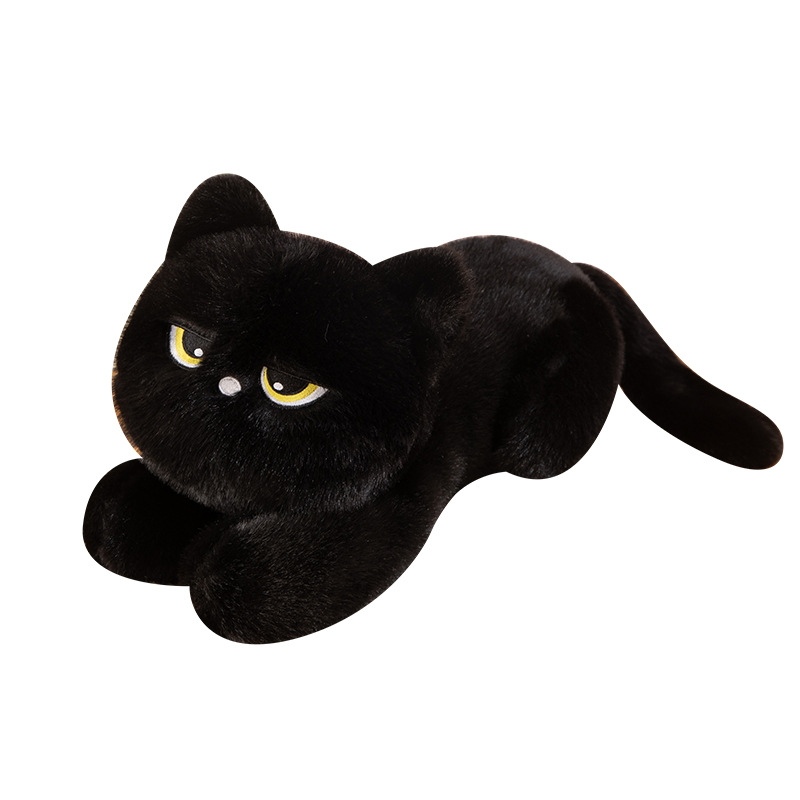 ごろ寝ポーズの金色お目々黒猫ぬいぐるみ 黒|猫ぬいぐるみ専門通販