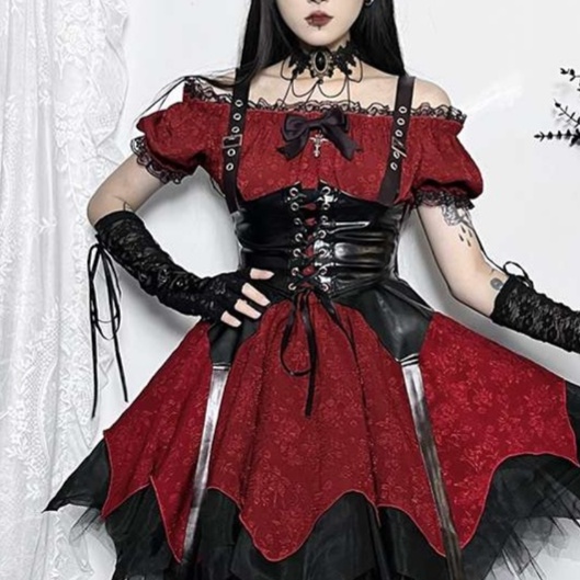 パンクファッション ゴシックレースアップコルセット トップス|パンク