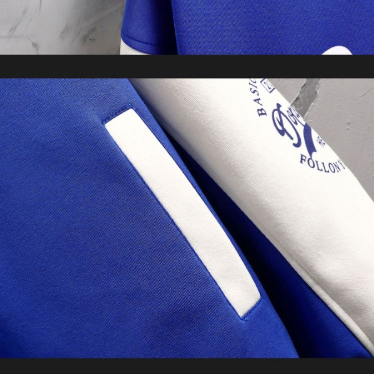 スタジャン レタリング刺繍入り配色袖青スタジアムジャンパー 青