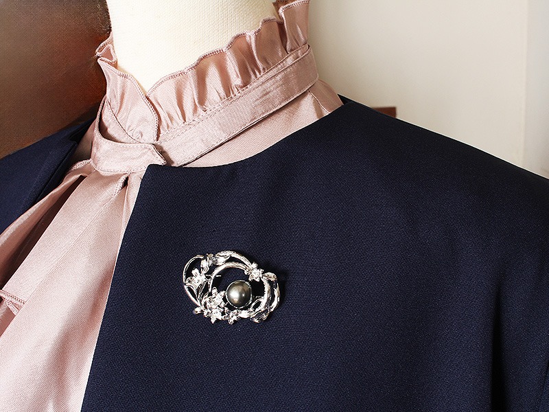 ブラックパール ブローチ 11mm SV925 黒真珠 タヒチ産 (25136