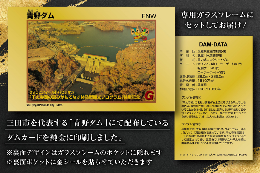 純金 ゴールド ダムカード 1枚 0.5g ガラス フレーム 1個 パンフレット