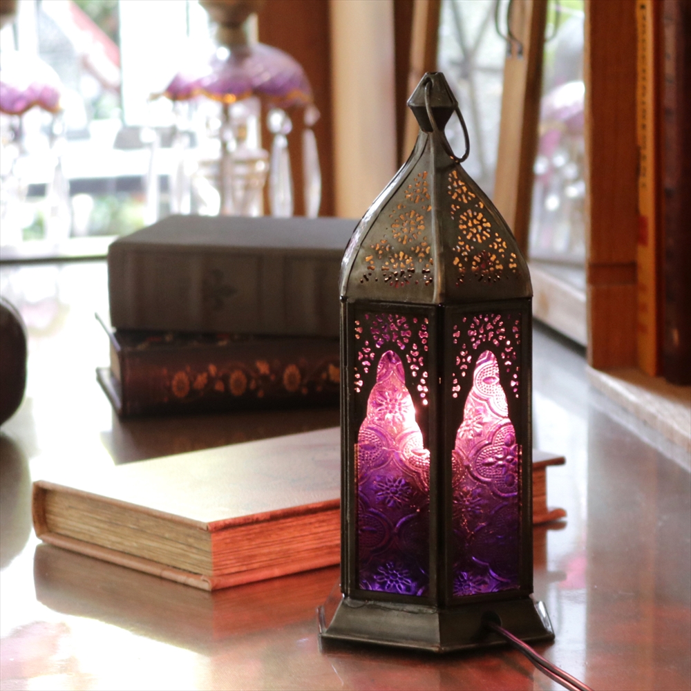 モロッコランタン・テーブルランプ バイオレット 高さ24cm / ガラタ