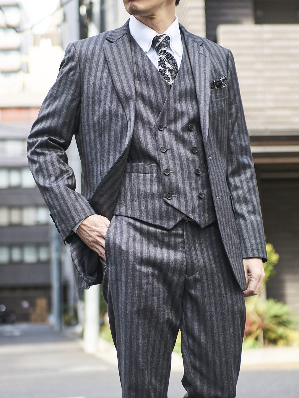 セール特別価格】【再値下げ】ピンドットストライプ2BSスリーピース