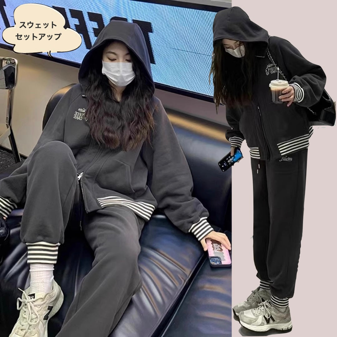 スウェット パーカー セットアップ レディース 韓国 ファッション 袖