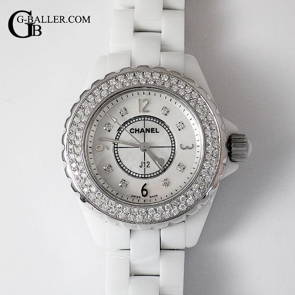 シャネルJ12 33mm ダイヤモンド 8Pダイヤ ホワイトシェル レディース