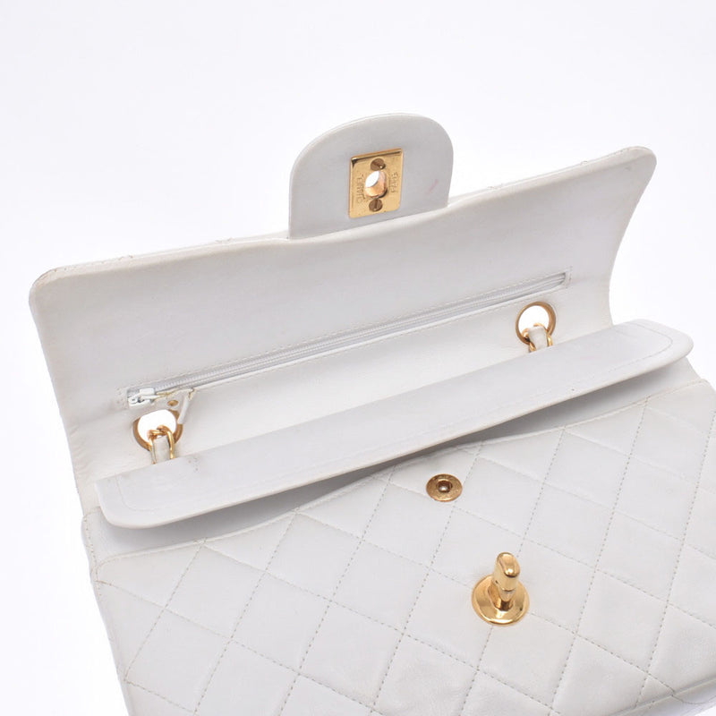 シャネルチェーンショルダーバッグ ダブルフラップ 14143 白 ゴールド