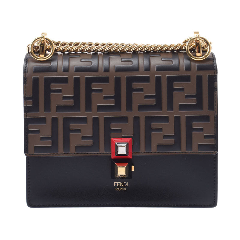 Fendi Mini Canai Zukka pattern Brown/Black Gold Bracket Ladies