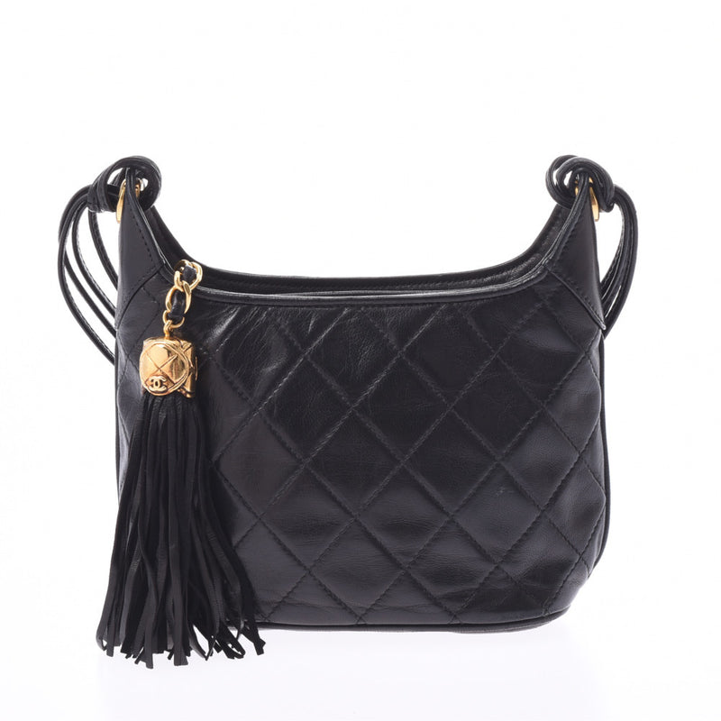 シャネルフリンジ ヴィンテージ 14143 黒 ゴールド金具 レディース