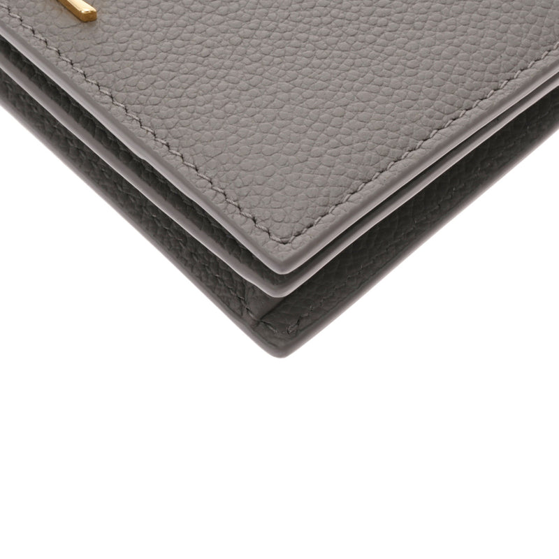 サンローランYSLライン カードケース グレー ゴールド金具 レディース