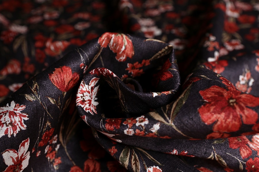 洗いをかけた リネンプリント ランス 60番手 【麻 生地 花柄 フワラー