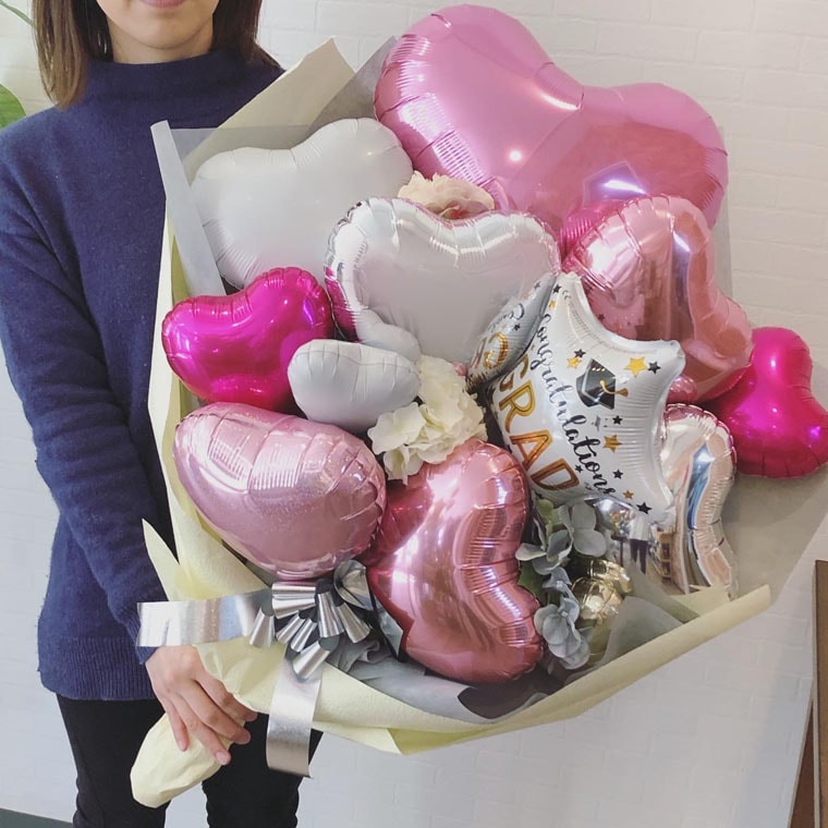 卒業式・卒業お祝い用バルーン花束[グラッドスタービッグピンク]