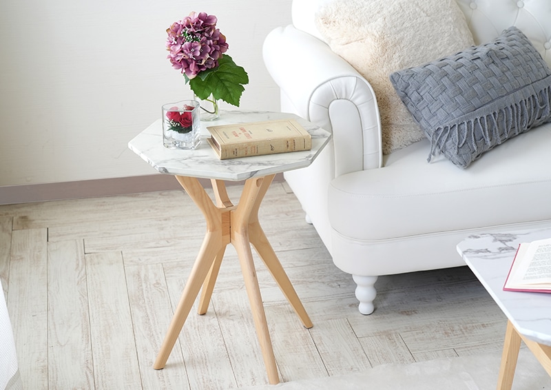 サイドテーブル】大理石柄 八角形 / コレット【COLLET】｜ベッド