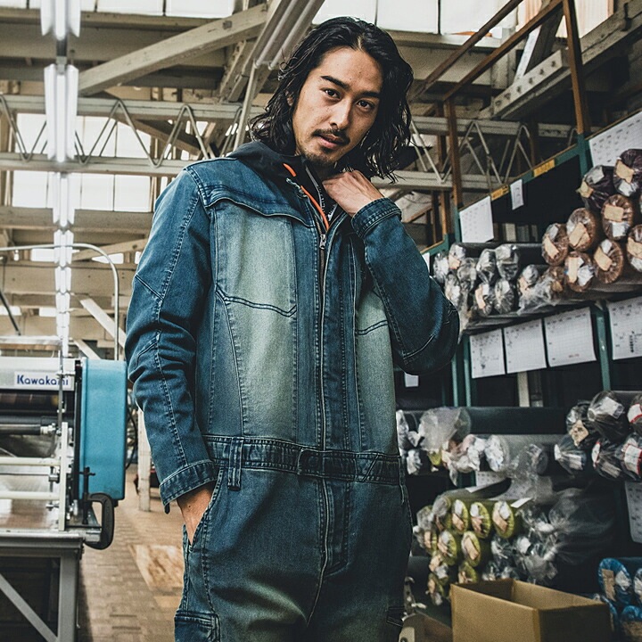 寅壱 デニムカバーオール つなぎ 8890-501 春秋冬用 長袖 ストレッチ