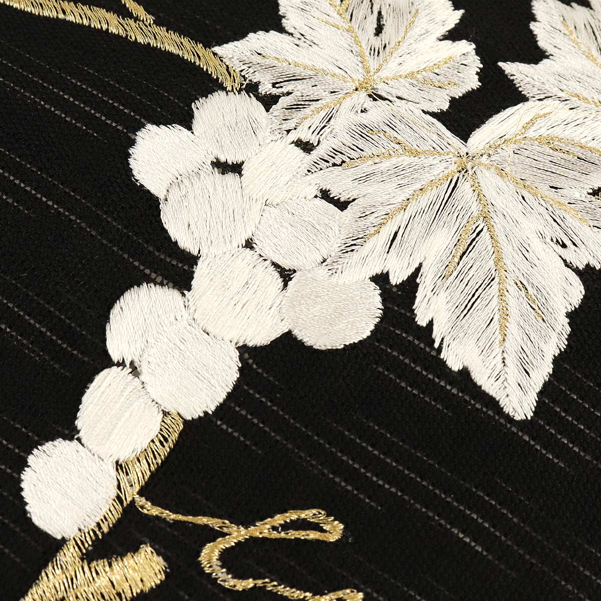衿秀 公式 帯 名古屋帯 おび 九寸 仕立て上がり 黒 葡萄 刺繍 正絹 夏