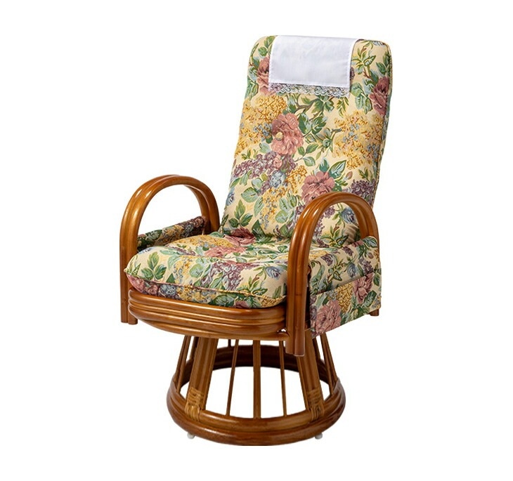 天然籐 リクライニングハイバック回転座椅子 サイドポケット付き ハイ