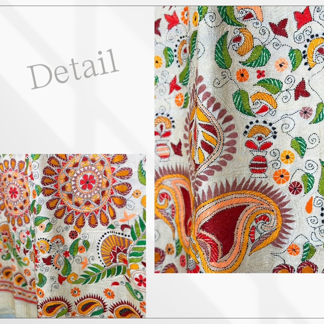 InDream カンタ 刺繍 ストール 一点もの Lサイズ スカーフ 大判 生成色