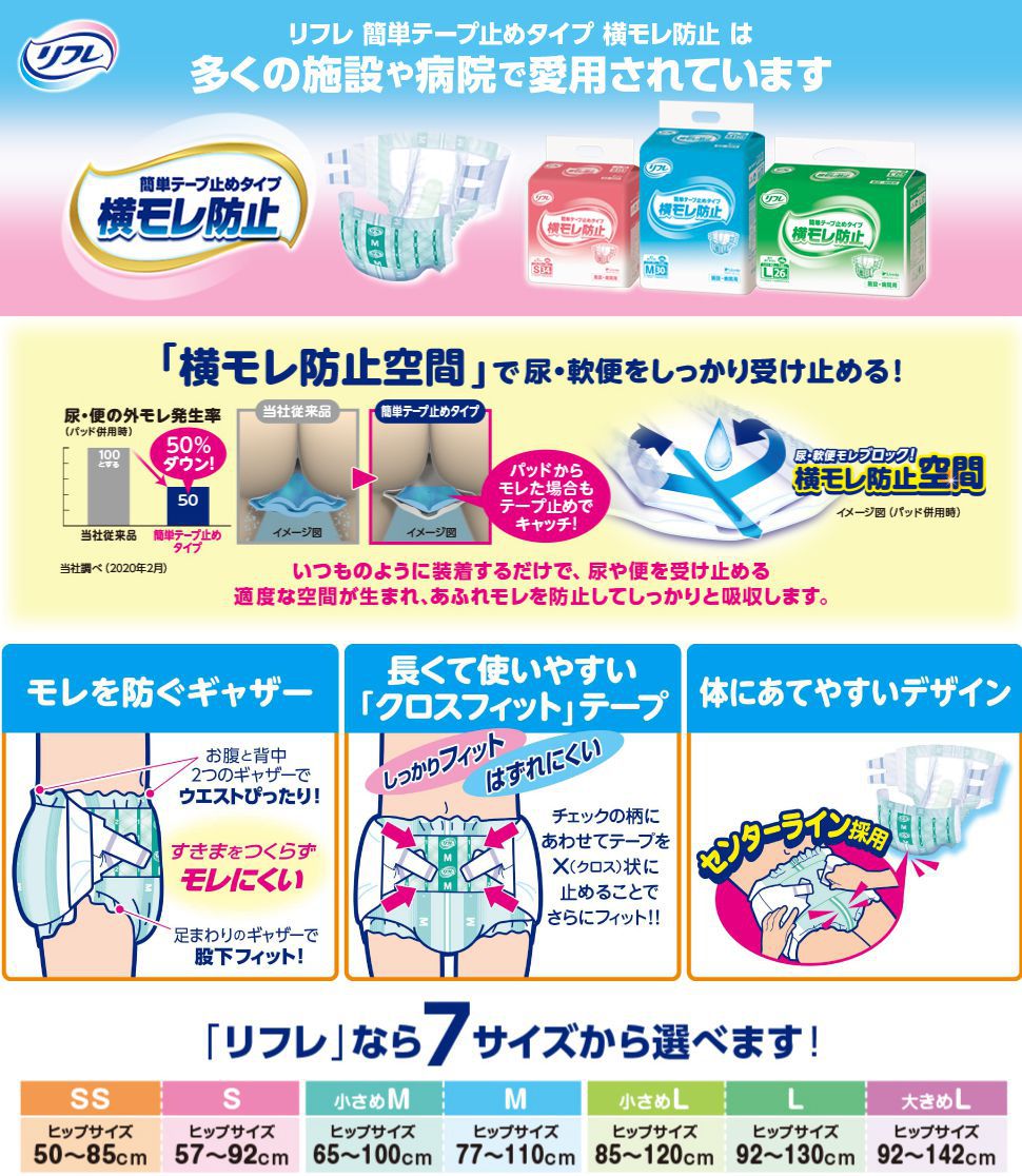 メーカーの箱でお届け】リフレ 簡単テープ止めタイプ横モレ防止（S