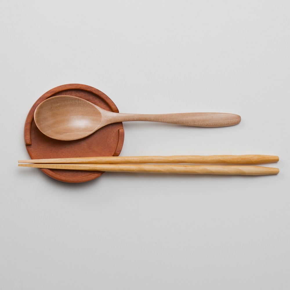 天然木製 ソリッド カトラリーレスト（箸とスプーン置き） マホガニー