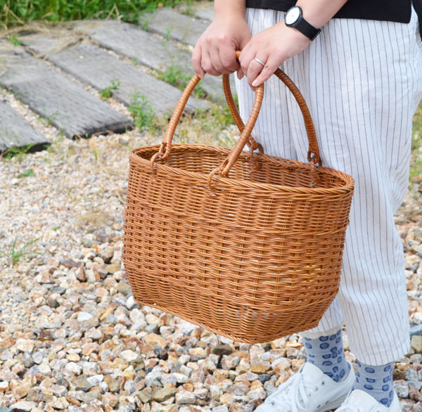 ラタン かごバッグ 籐 ピクニックバスケット 大きめ ビッグ