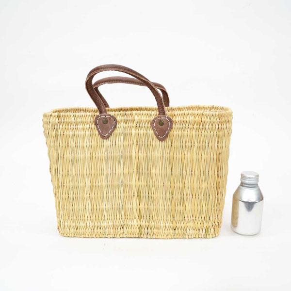 ストロー かごバッグ レザーハンドル M モロッコ製 四角