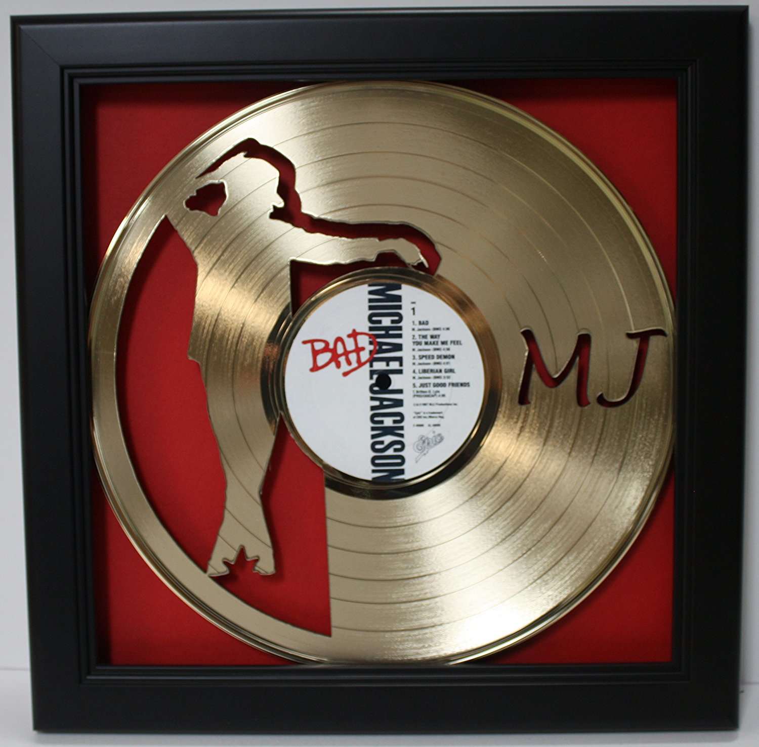 Michael Jackson Black Wood Framed Gold LP Record Laser Cut