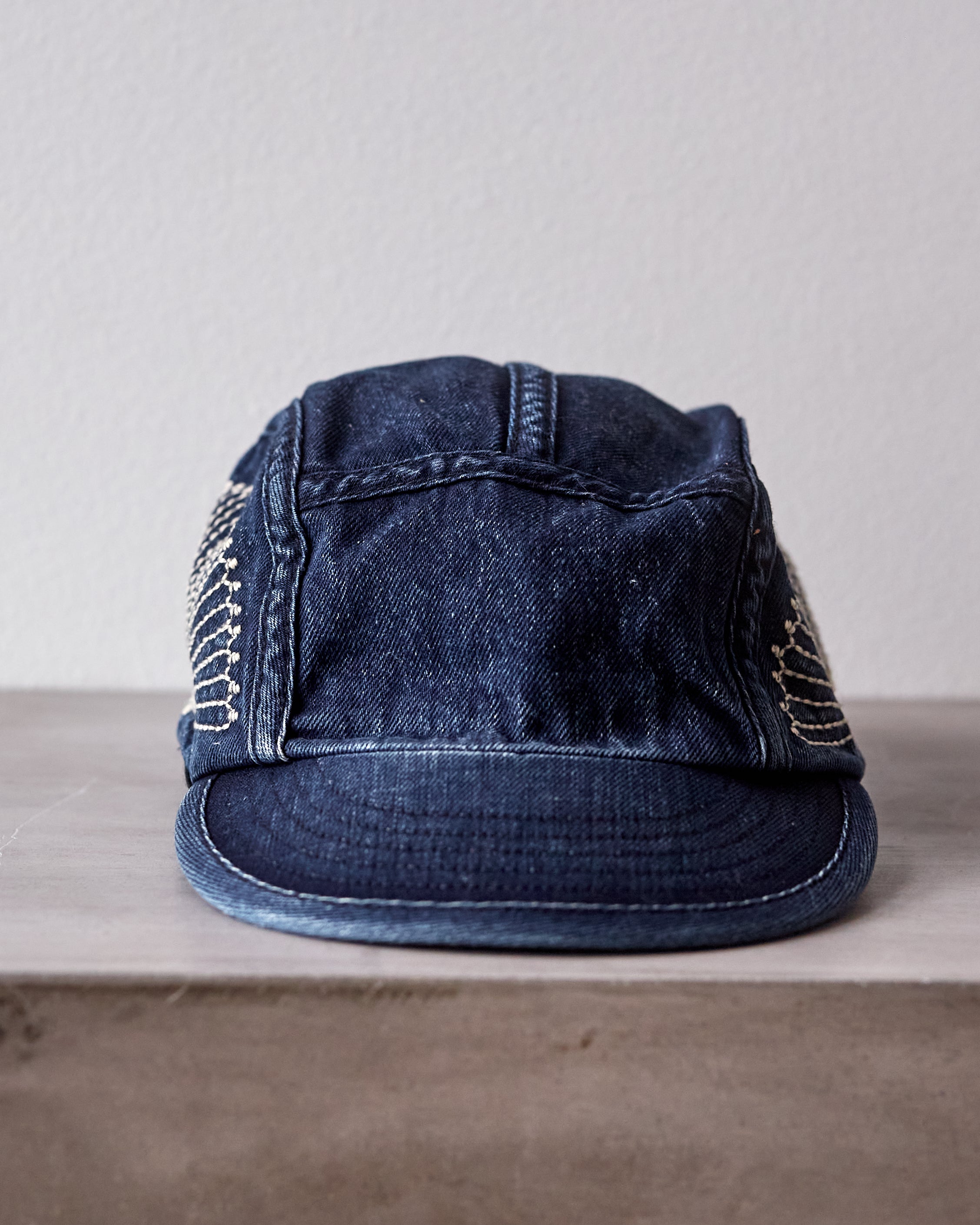 Kapital 10oz IDGxIDG Denim Camp Cap FUROSHIKI Embroidery, Washed