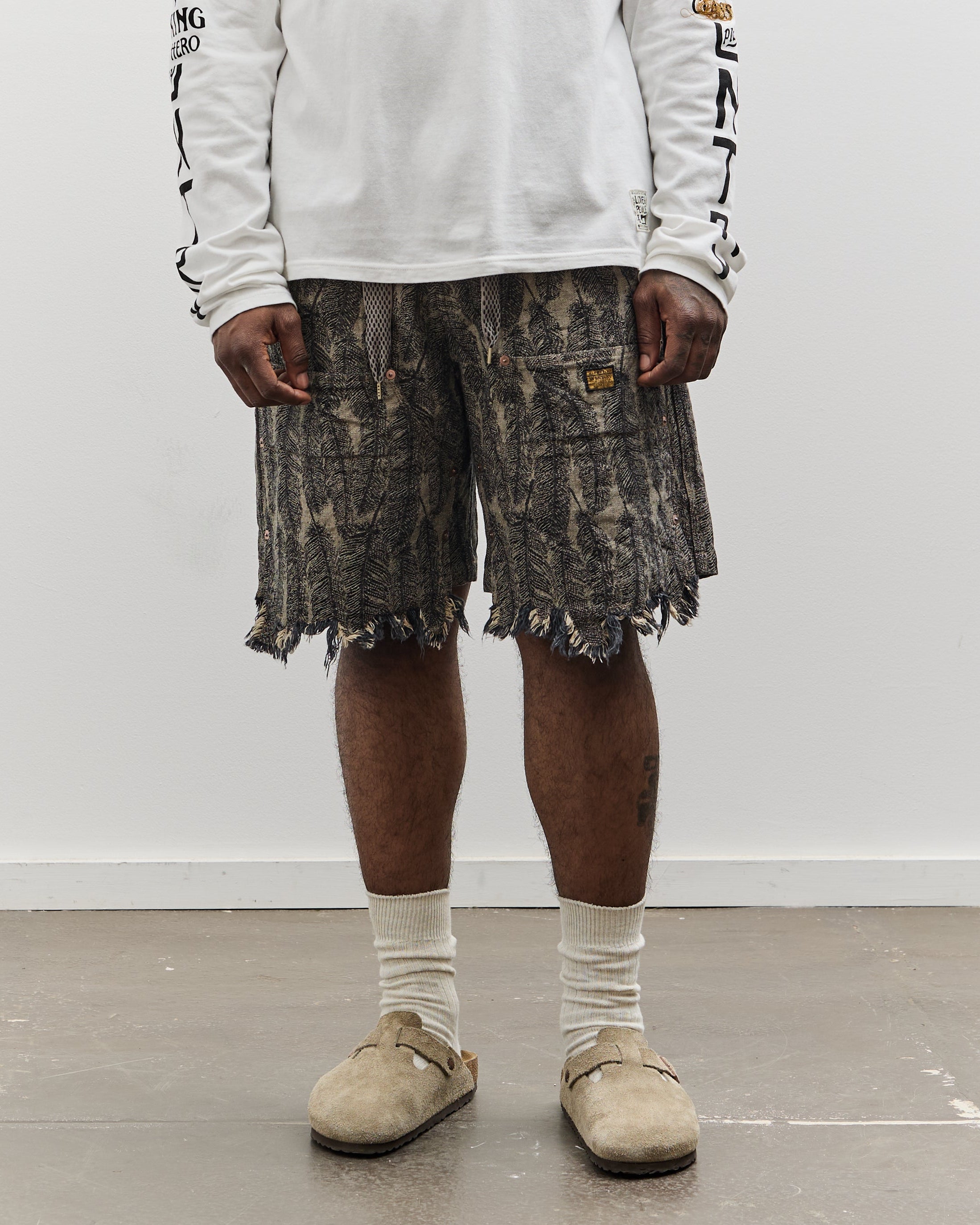 Kapital Unisex 12oz MAGPIE Denim W-Knee Easy Short Pants, BLKxBE