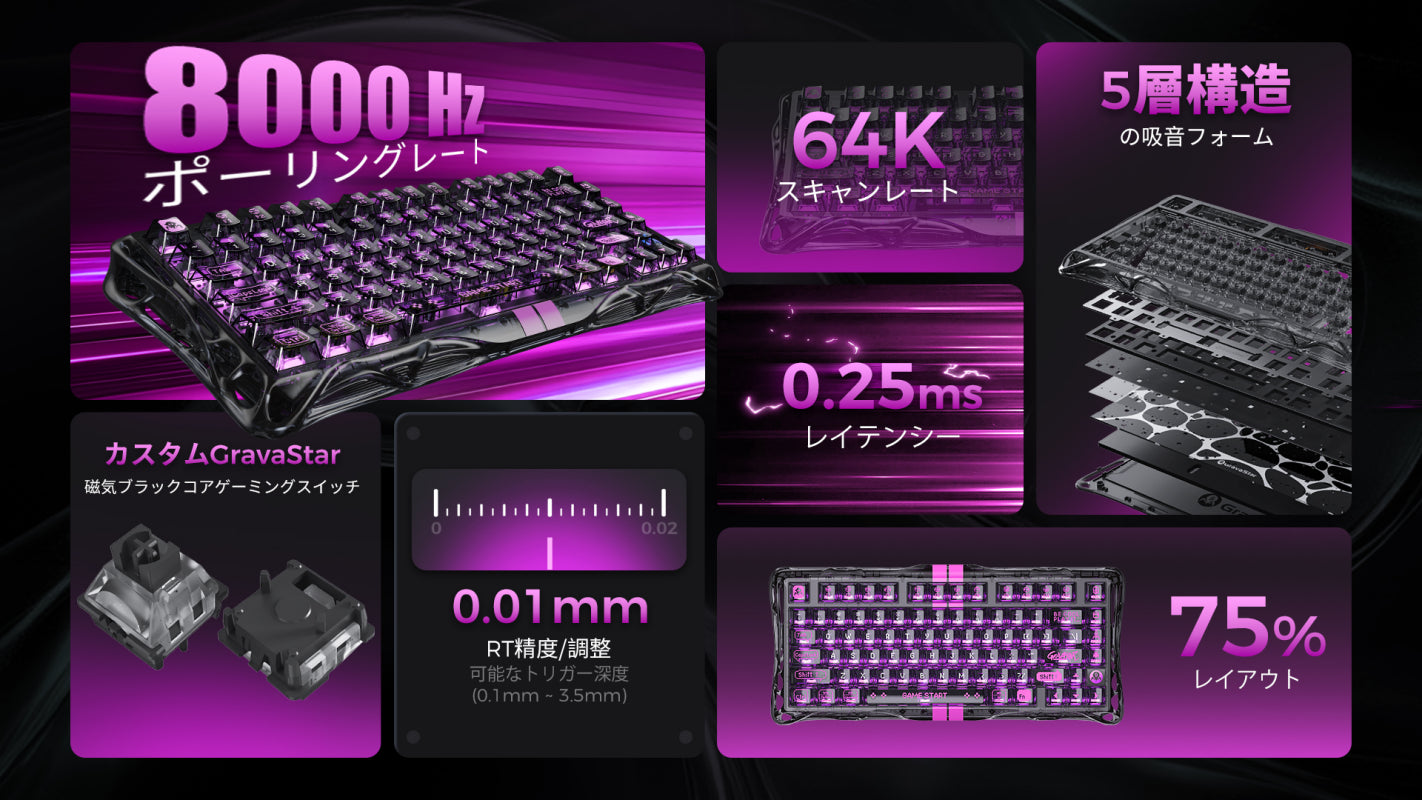 GravaStar Mercury V75 Lite透明ブラック｜ホールエフェクトゲーミング