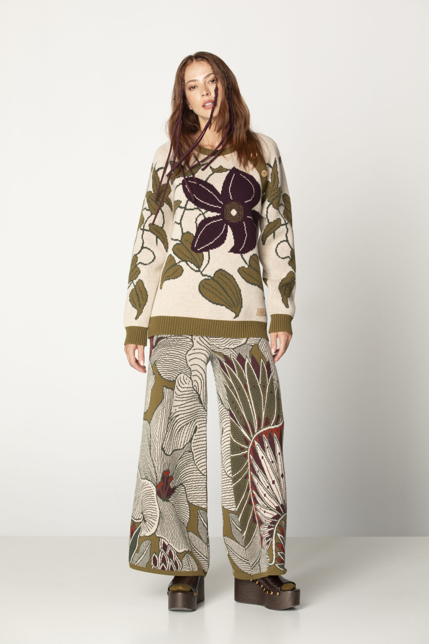 Flower Jacquard Sweater - Greenkiss | More than a brand, a way of