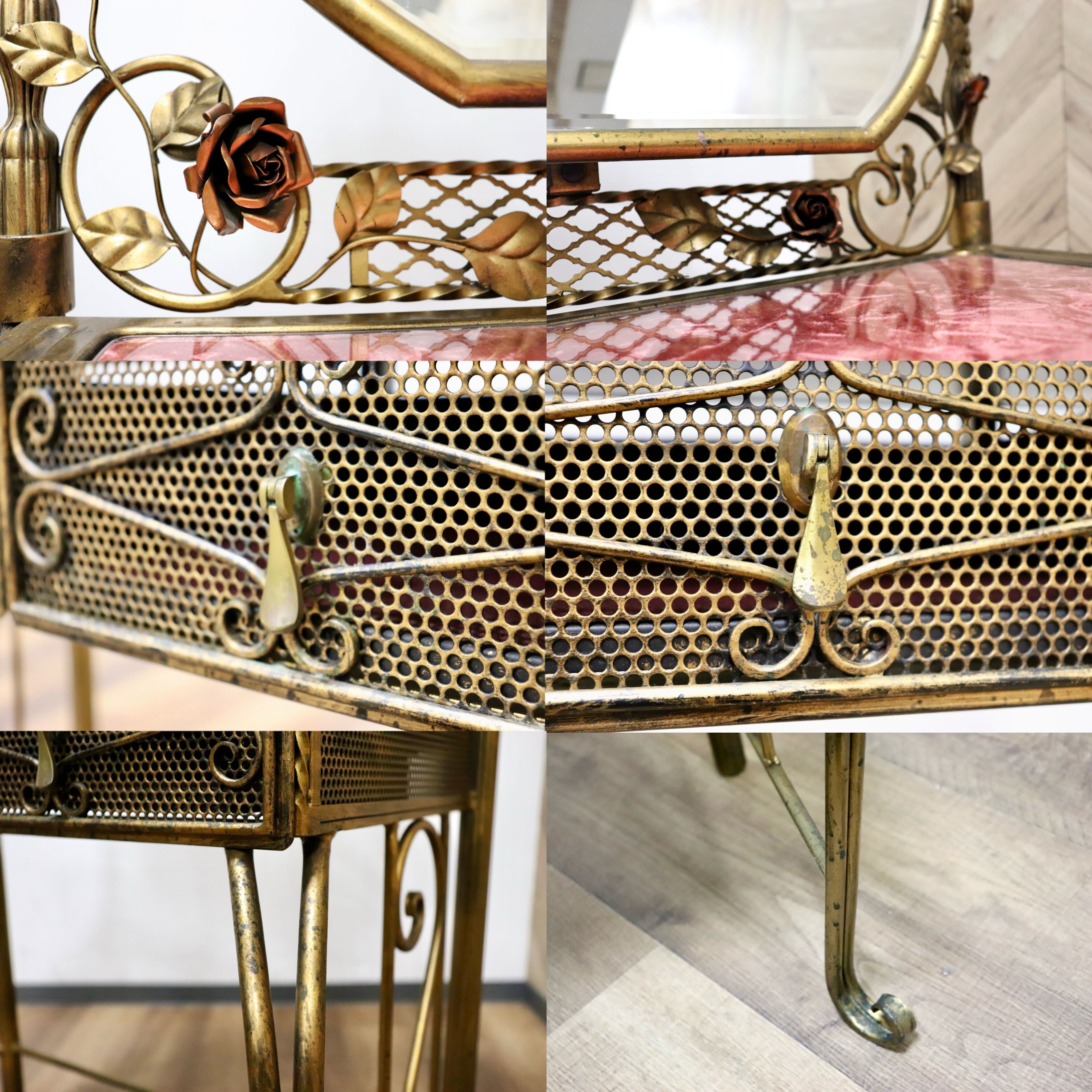 GMHN122○イタリア製 アンティーク アイアンフレーム ドレッサー 鏡台