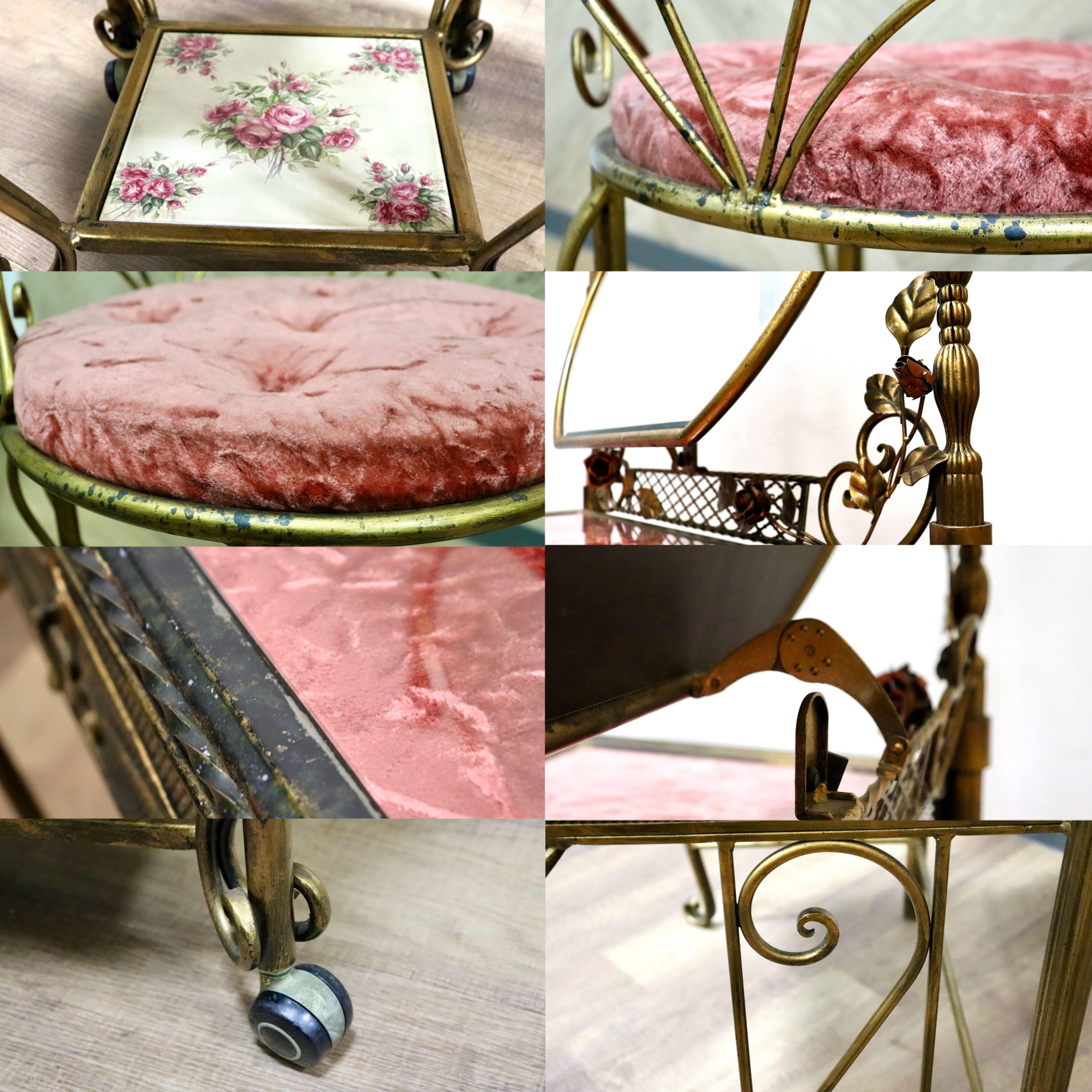 GMHN122○イタリア製 アンティーク アイアンフレーム ドレッサー 鏡台