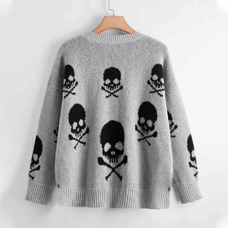 Gothic Skull Print V-Neck Knitted Sweater – GTHIC
