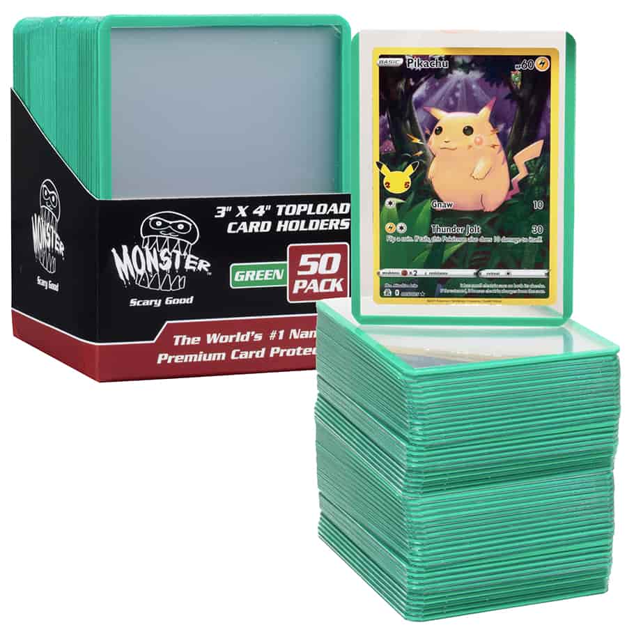 MONSTER 50CT CLEAR TOP LOADER CARDS WITH GREEN BORDER