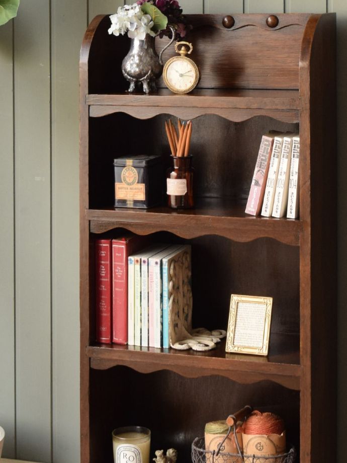 英国アンティークのオーク材の本棚、おしゃれなオープンシェルフ(j