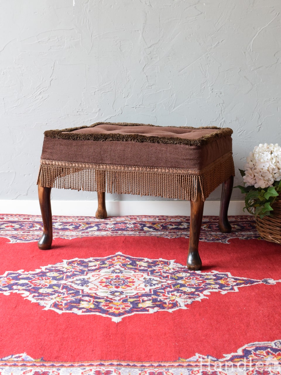 お花柄の座面が美しいアンティークのスツール（布張り）(k-870-c