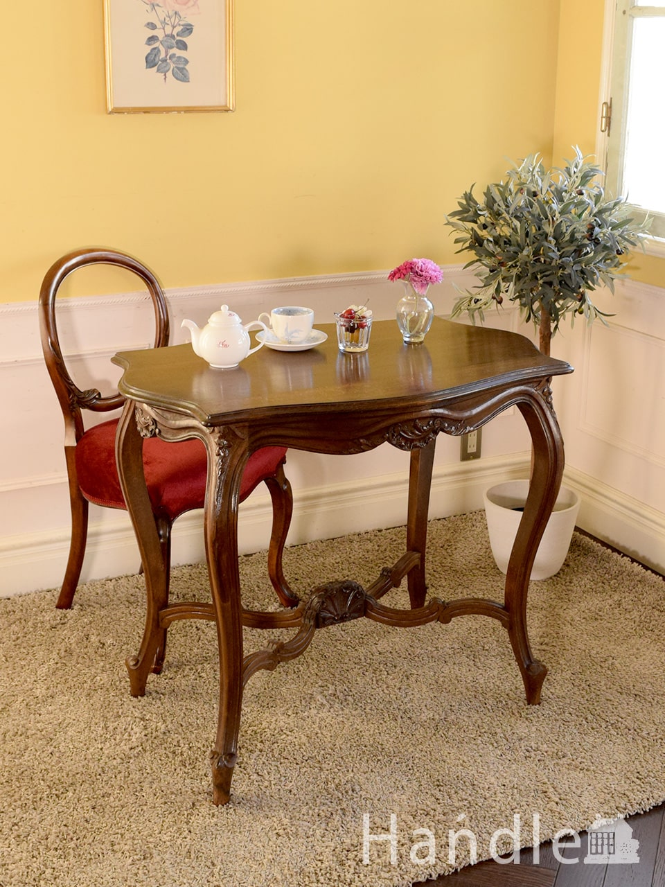 英国アンティーク猫脚ネストテーブル3台⁄木製机⁄サイドテーブル(88-6