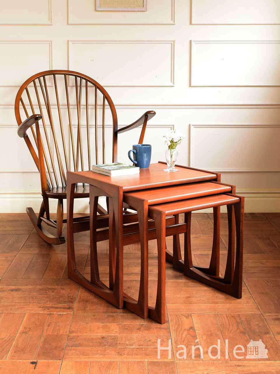 英国アンティークG-PLANジープランネストテーブル3台⁄収納式机(91-155