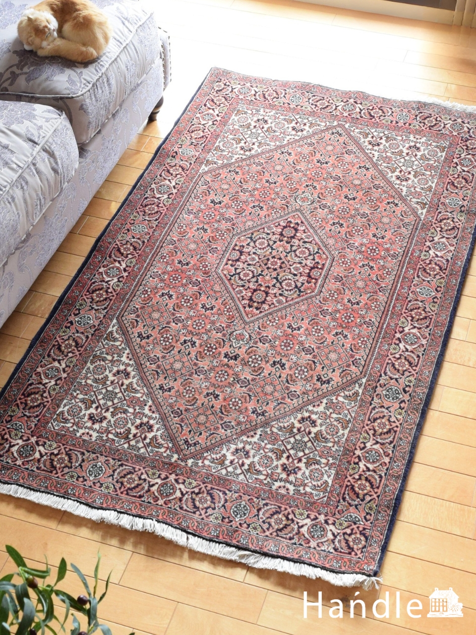 美しい草花が描かれたビジャーのペルシャ絨毯、美しい手結びの