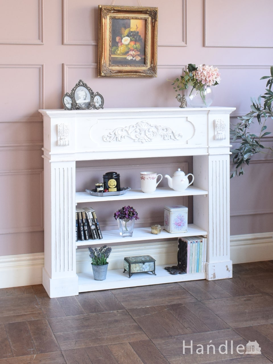 アンティーク風のおしゃれな書斎机、シャビーシックなフレンチペイント