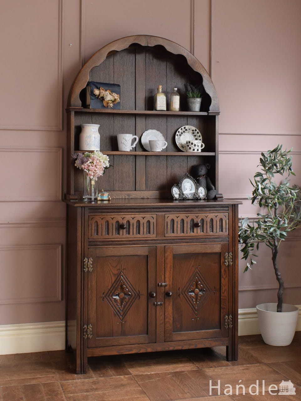 フランスの可愛いアンティーク家具、グレーペイントのキャビネット(d