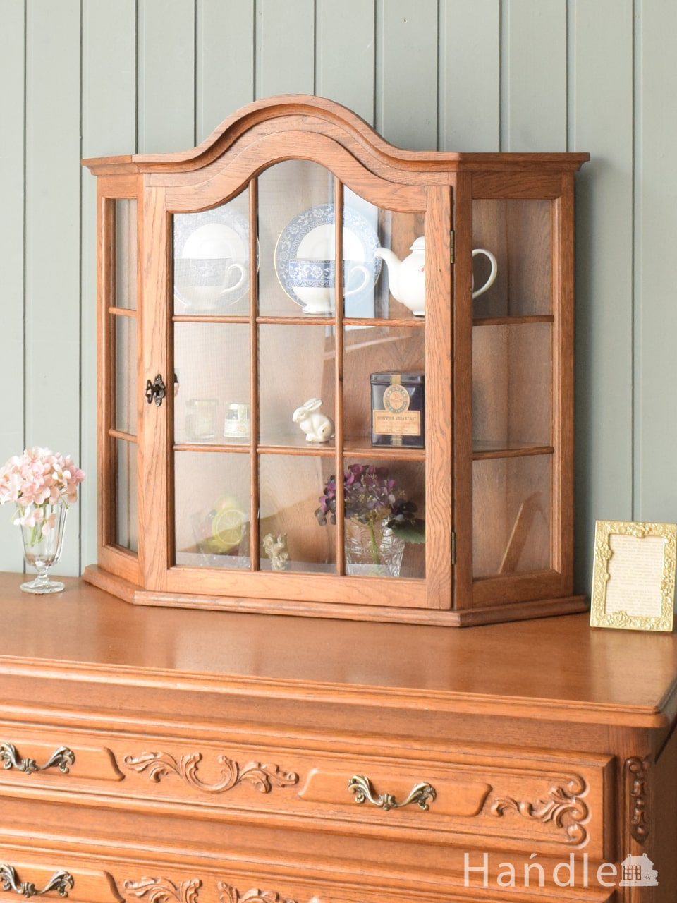 英国アンティークの扉付き本棚、オーク材のおしゃれなブックケース(j