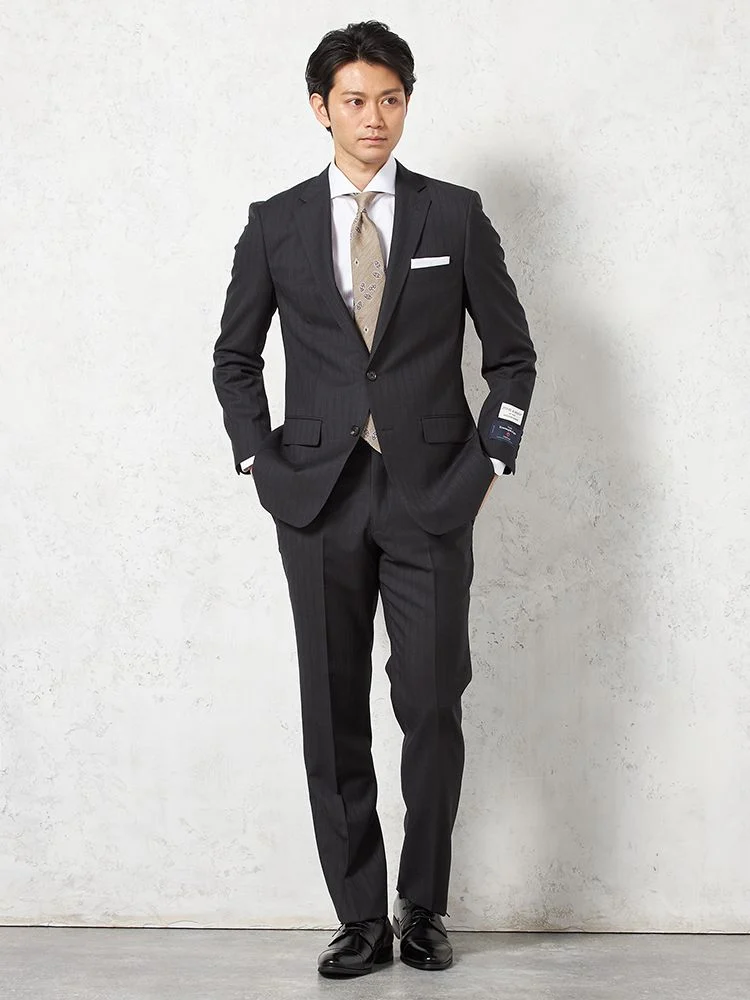 D．ブラウン 【ウール100％】スーツ 2つボタン Zegna生地 裏地